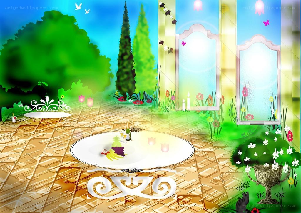 garden mirror scene