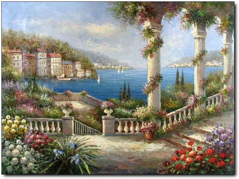 Garden overlooking coastal village