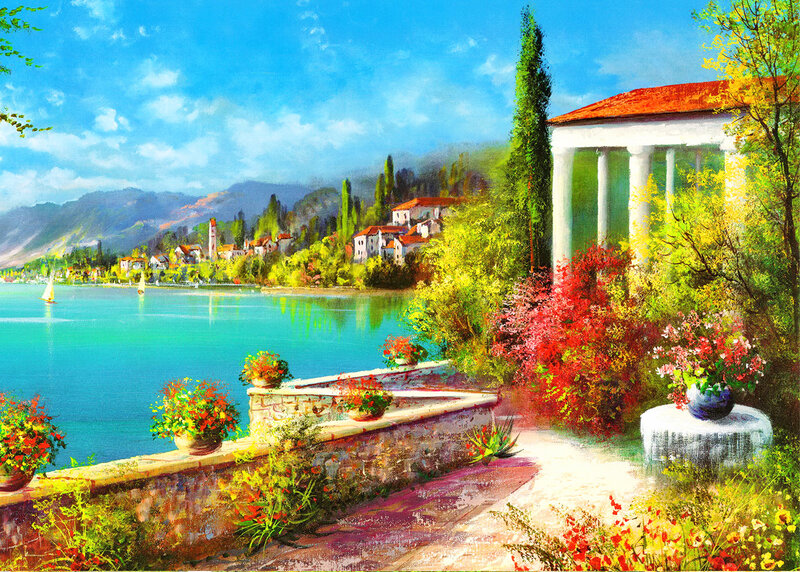 Garden Overlooking Lake — Blue