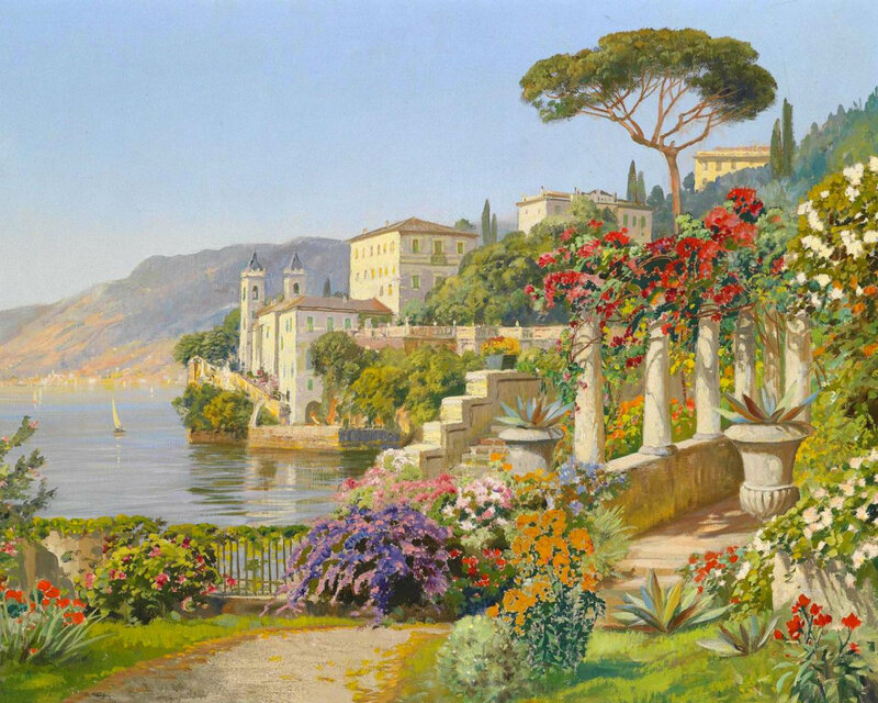 Garden Overlooking Lake — Green, Serene