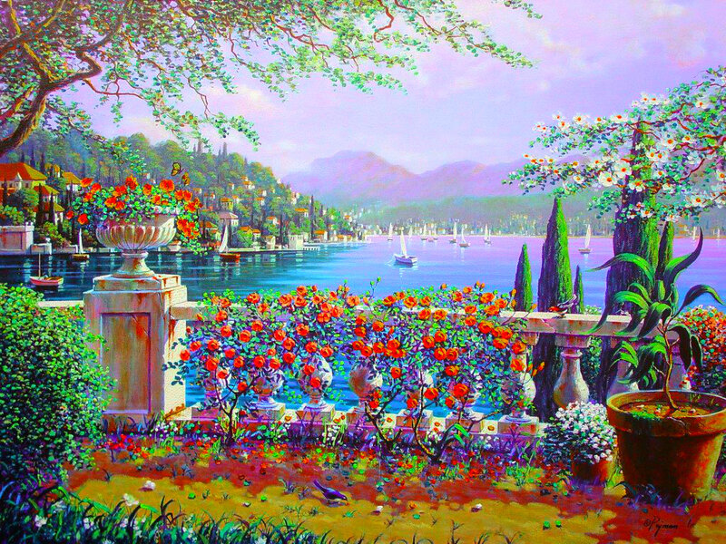Garden Overlooking Lake — Purple