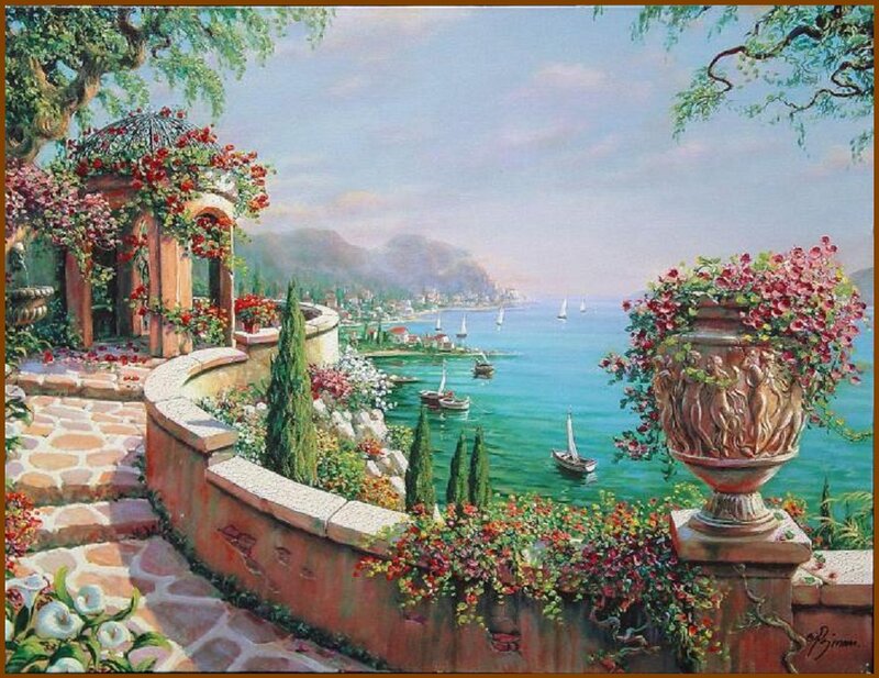 Garden Overlooking Sea — Blue, Serene, Afternoon