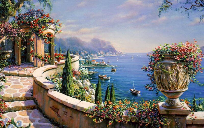 Garden Overlooking Sea — Blue, Serene