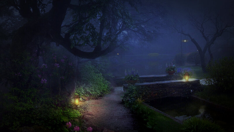 Garden Path at Night — Dark Blue