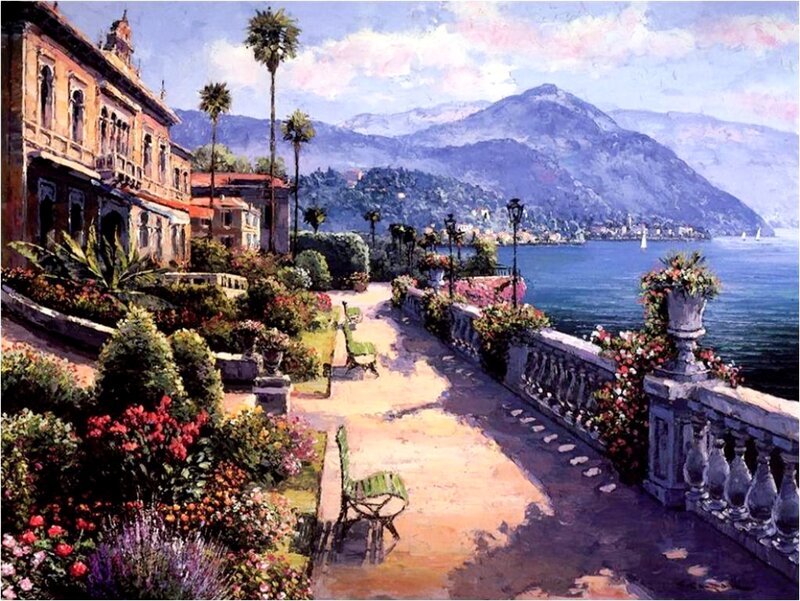 Garden Path Overlooking Lake — Blue