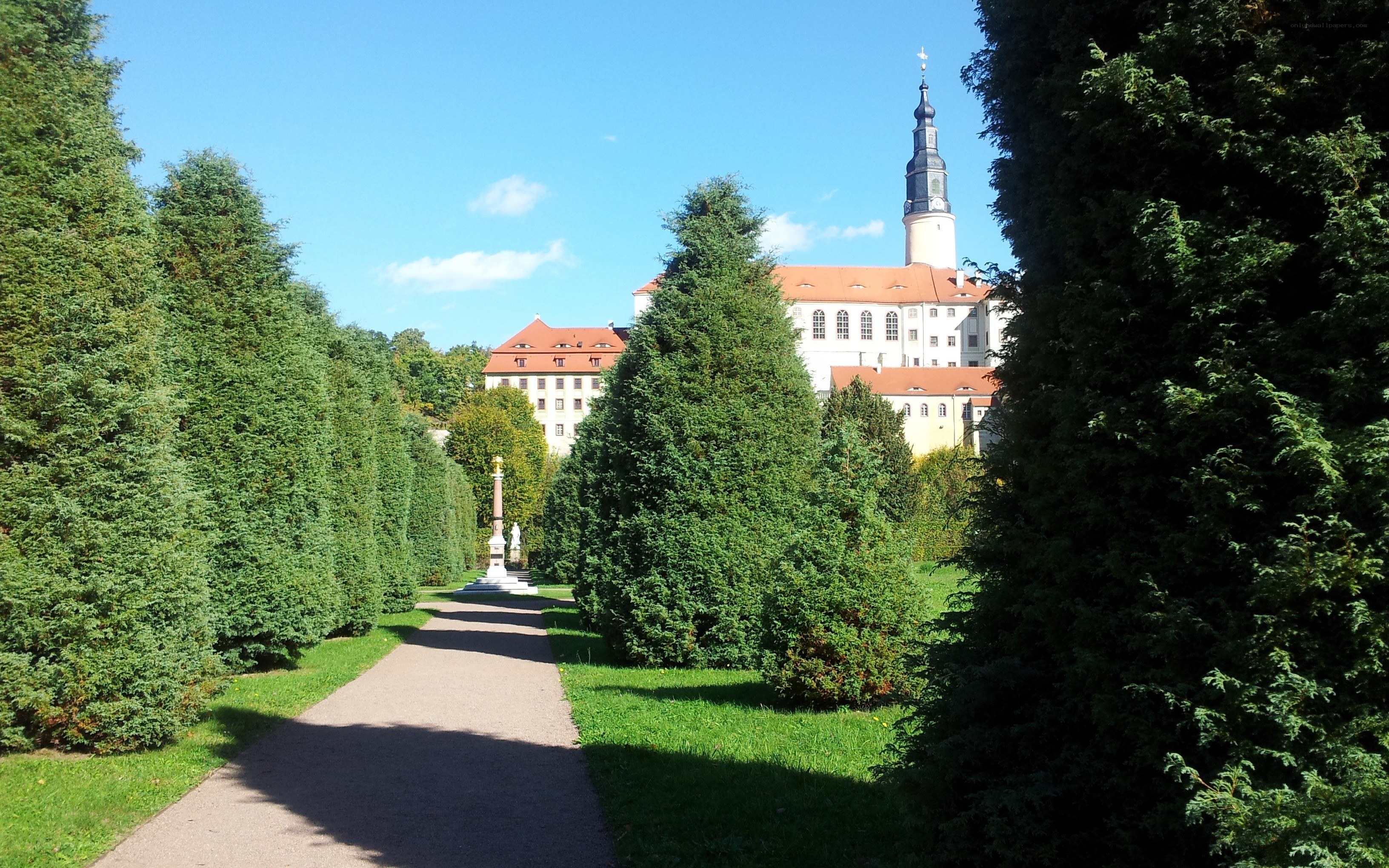 Garden path to a historic building