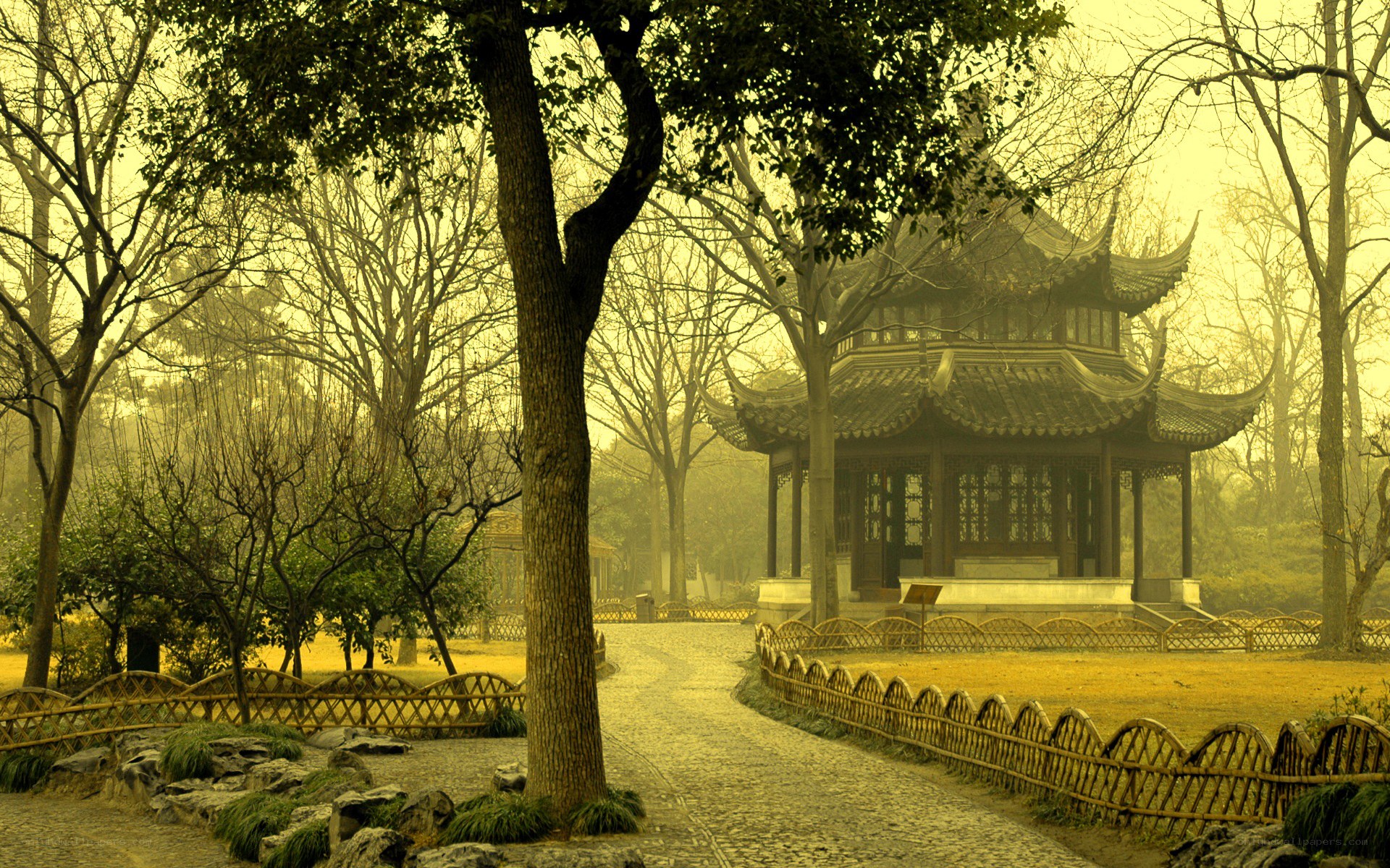 Garden path to a pavilion