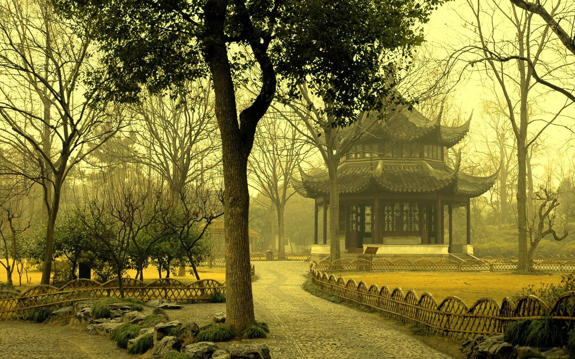 Garden path to a pavilion