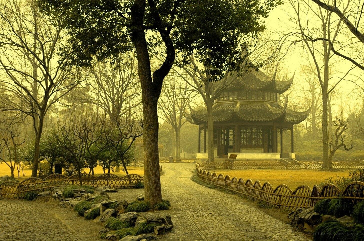 Garden path to a pavilion