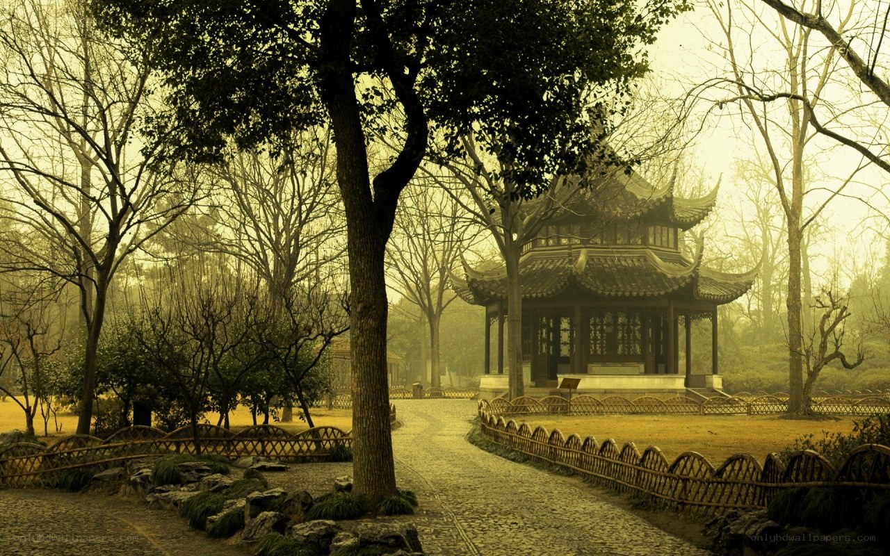 Garden path to a pavilion