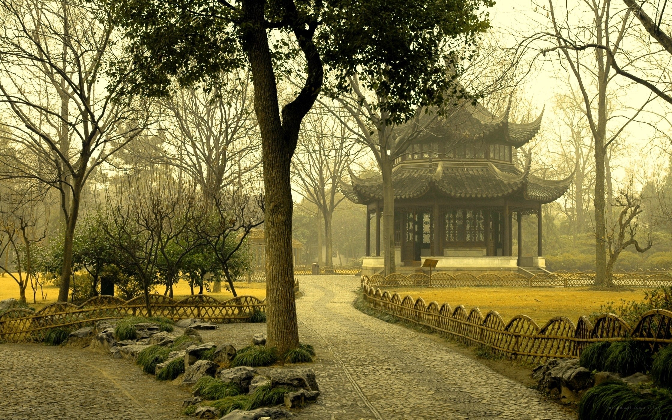 Garden path to a traditional pavilion