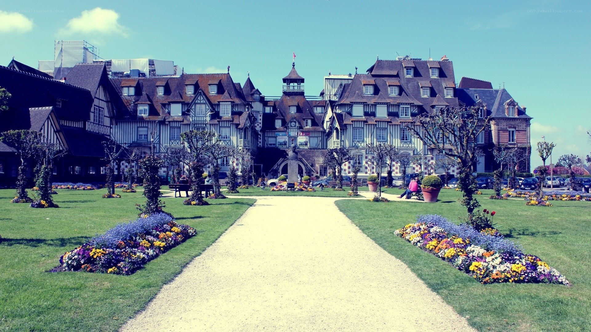 Garden path to historic buildings