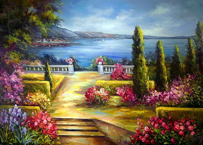 Garden Path to Lake — Blue