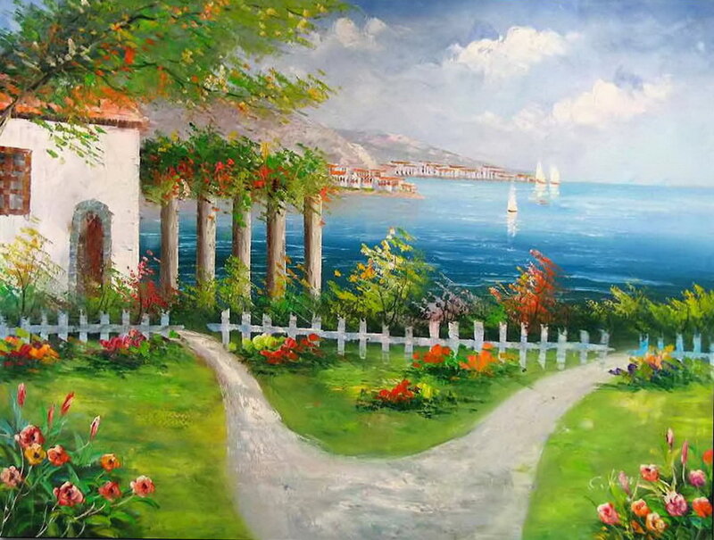 Garden Path to Sea — Green, Serene