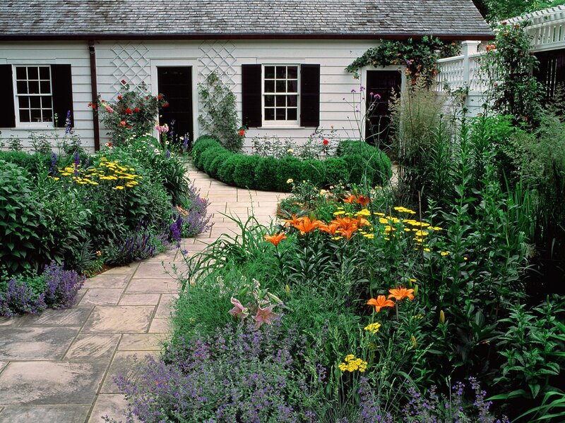 garden path to white cottage
