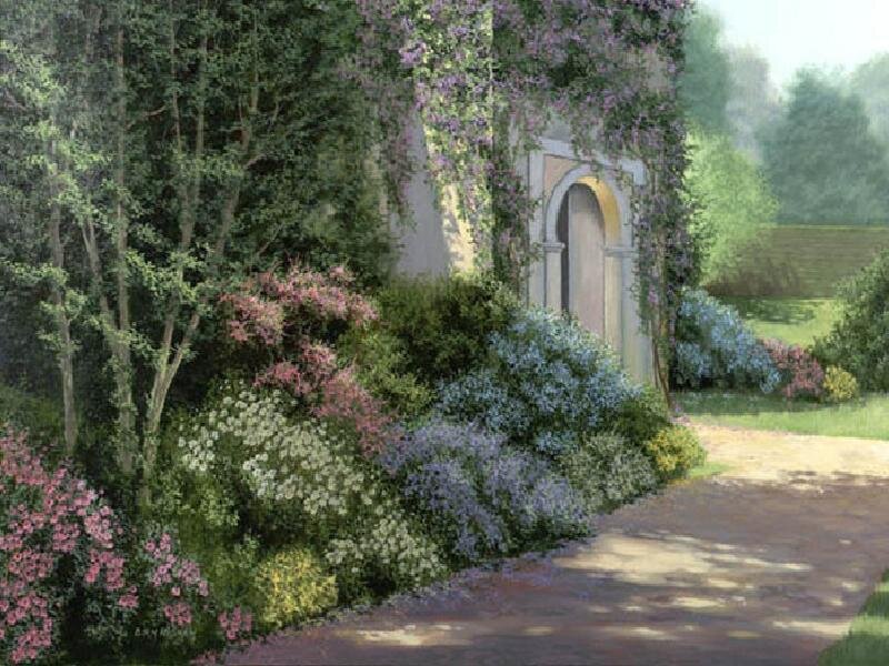 Garden path with arched doorway