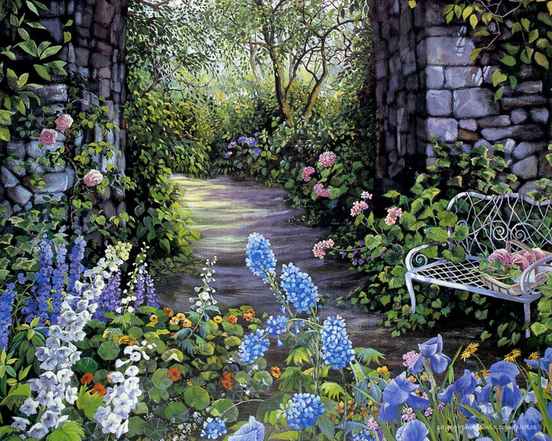 Garden Path with Bench — Blue