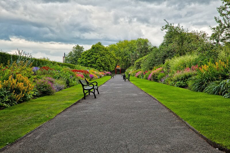 Garden path with benches