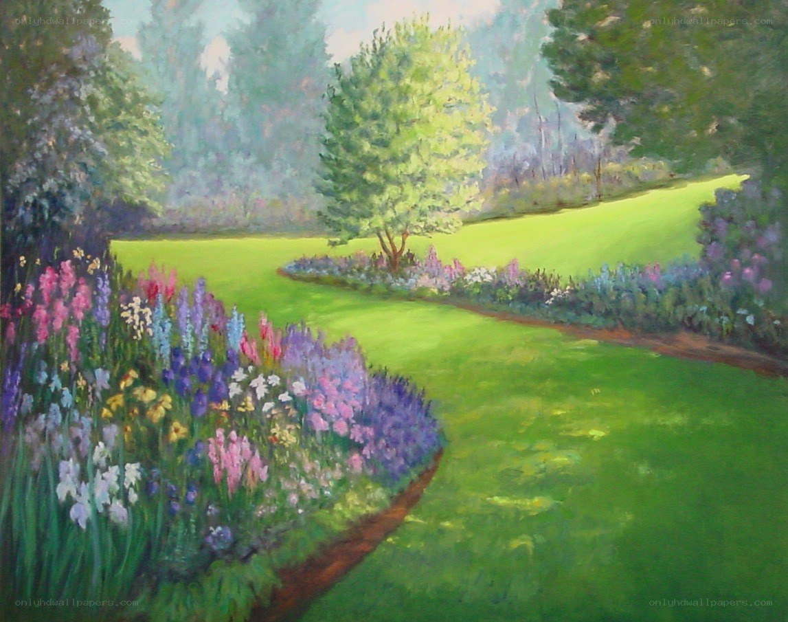 Garden path with colorful flowers