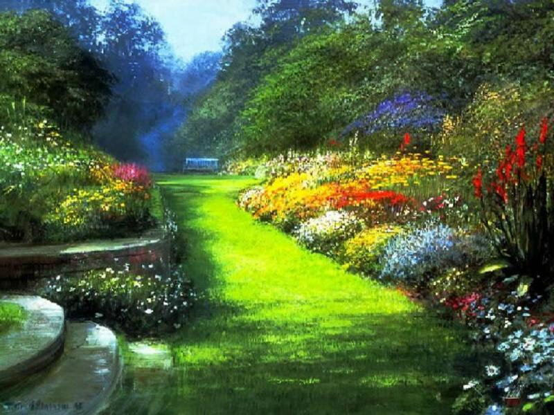 Garden path with colorful flowers