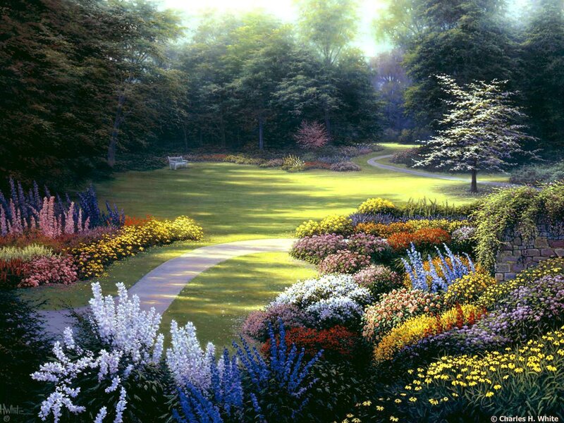 Garden path with colorful flowers