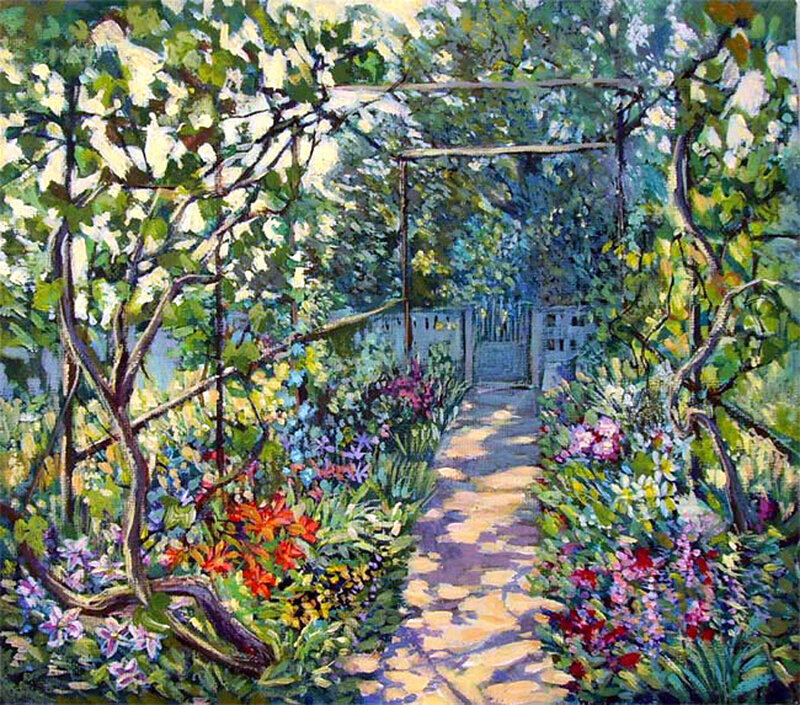 Garden Path with Flowers — Green, Serene, Afternoon