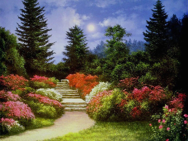 Garden Path with Flowers — Green