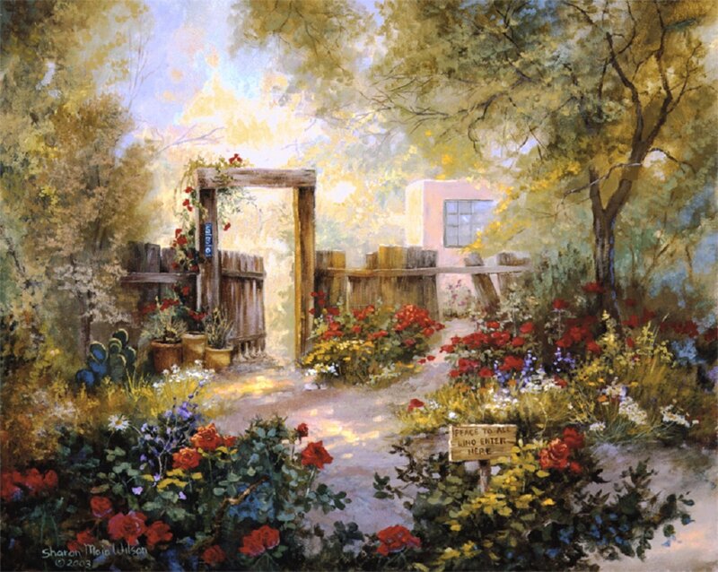 Garden Path with Gate — Green, Serene, Afternoon, Painting