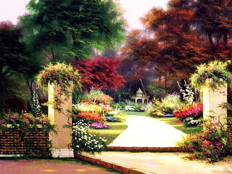 Garden Path with Gazebo — Green, Serene, Afternoon