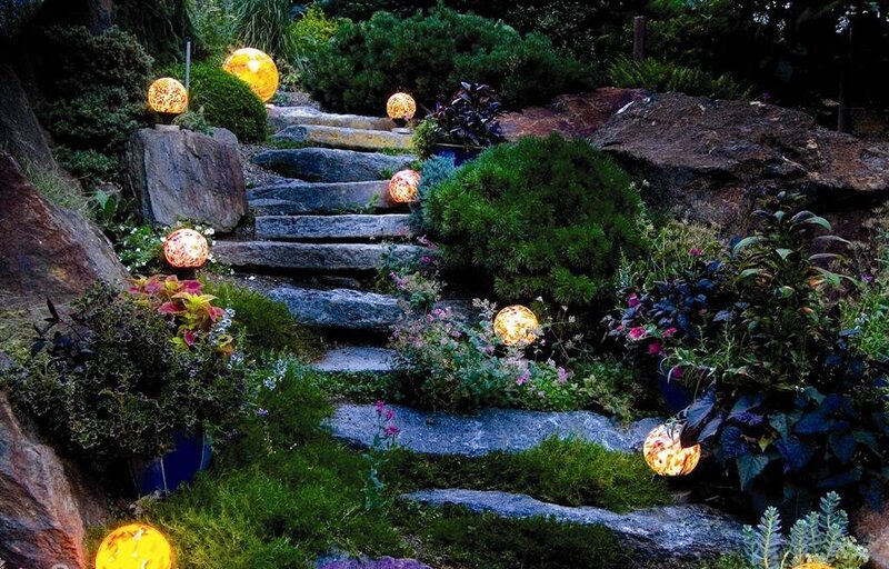 Garden path with glowing orbs