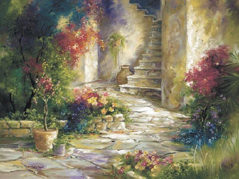 Garden path with stone stairs