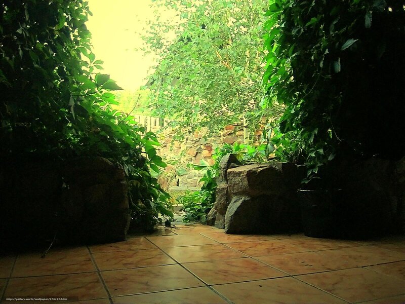 Garden path with stone wall