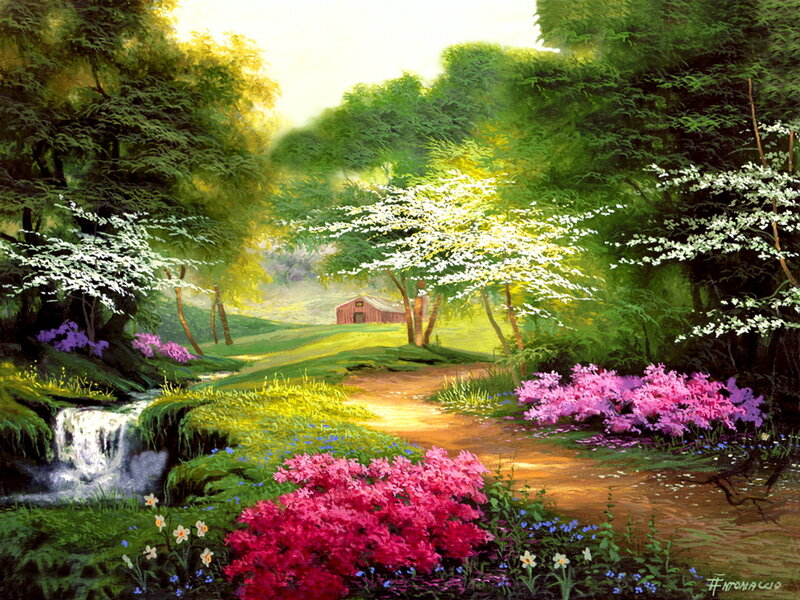 Garden Path with Waterfall