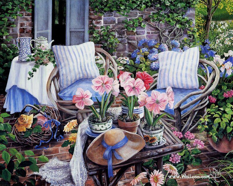 Garden Patio Scene — Blue