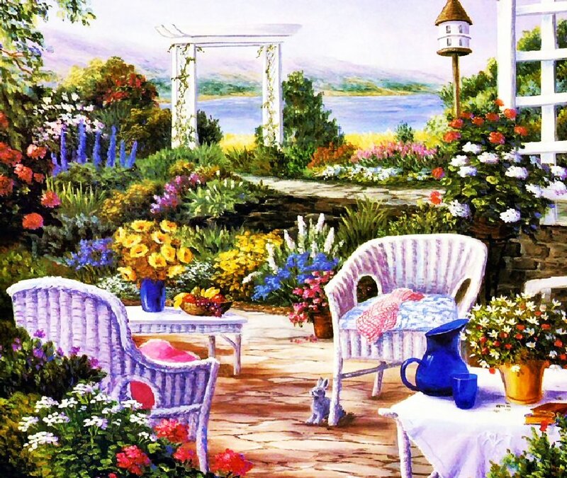 Garden Patio Scene — Purple