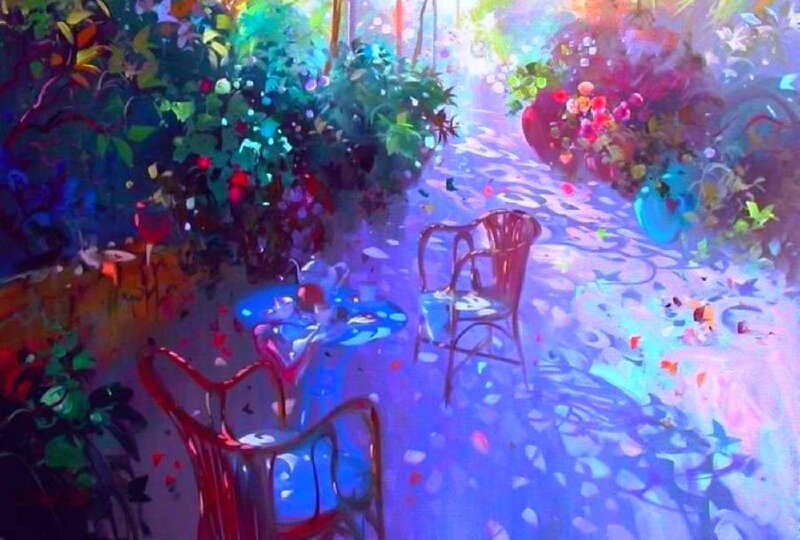 Garden Patio with Chairs — Blue, Serene