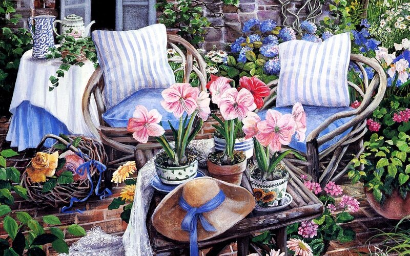 Garden Patio with Chairs — Blue