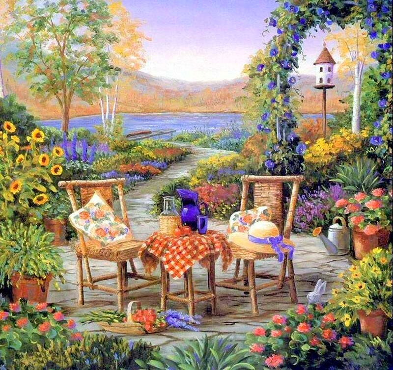 Garden Patio with Chairs — Green