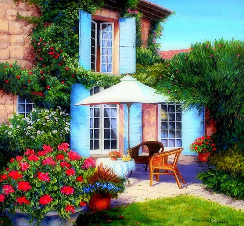 Garden Patio with Umbrella — Blue