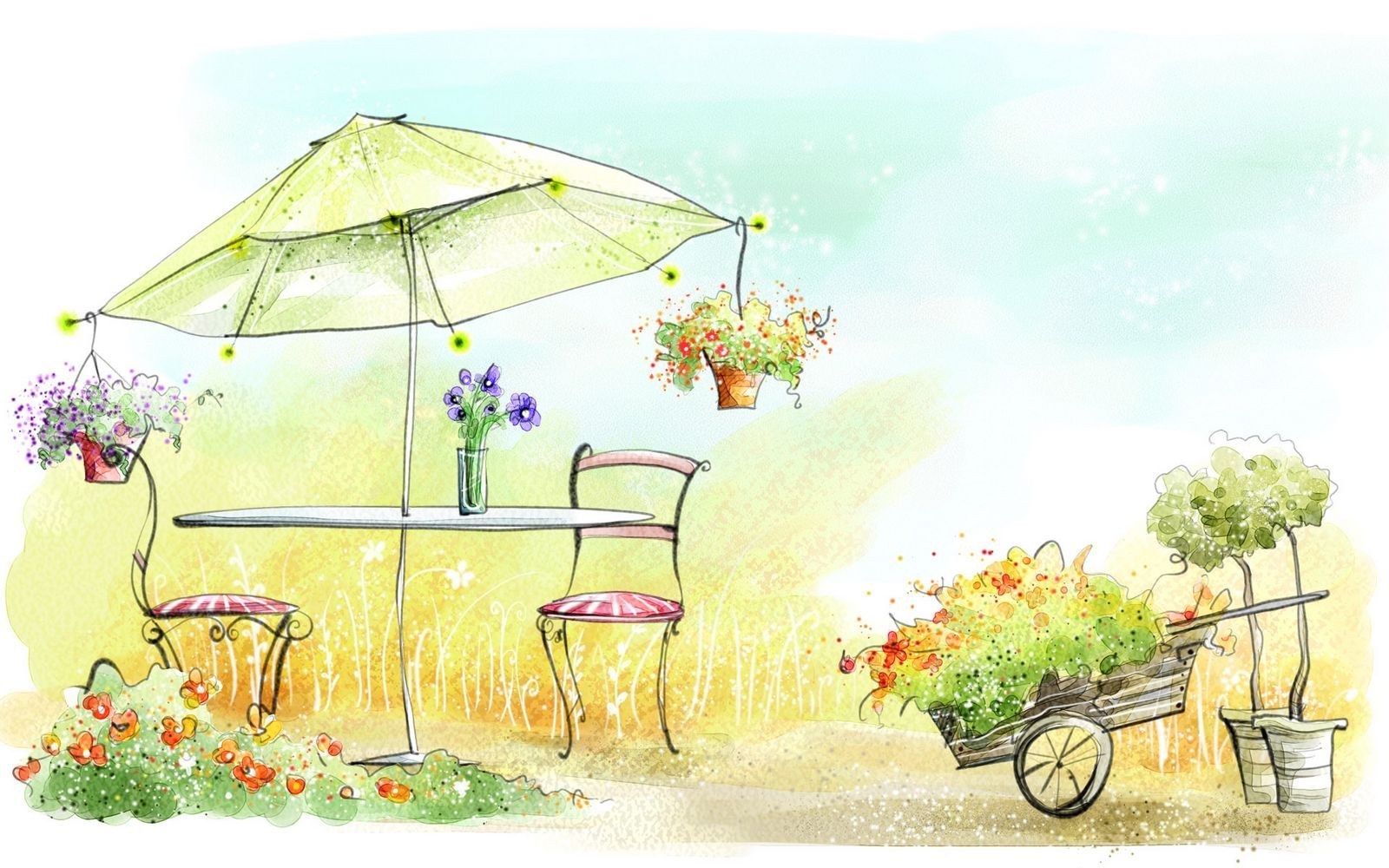 Garden patio with umbrella