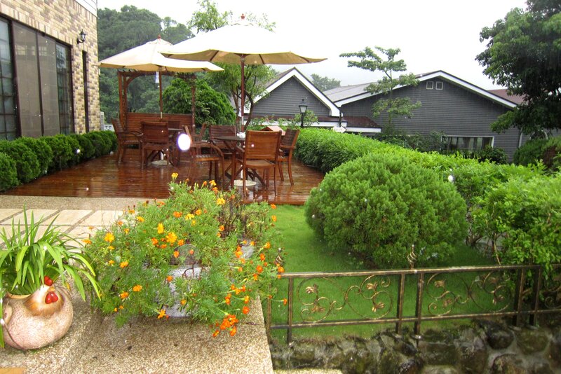Garden Patio with Umbrellas