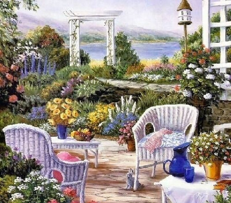 Garden Patio with Wicker Chairs