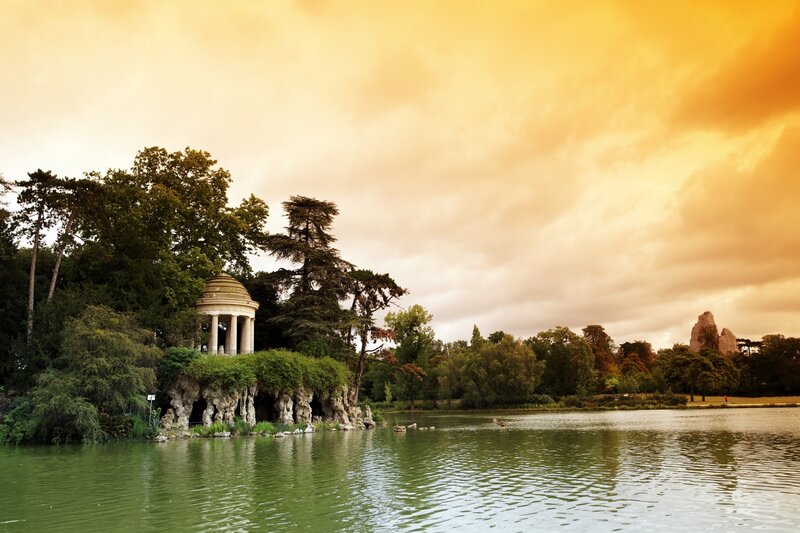 Garden pavilion by a lake