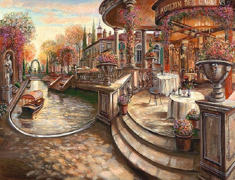 Garden pavilion by canal