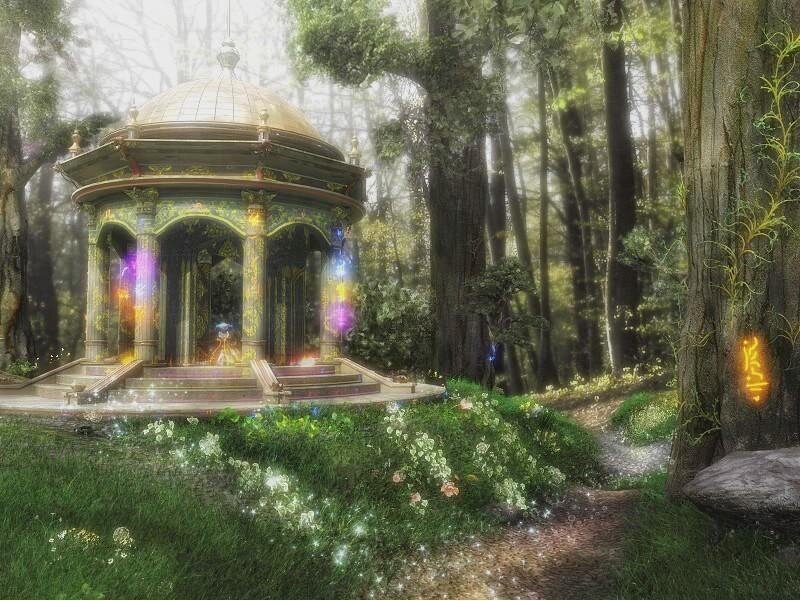Garden pavilion in a mystical forest