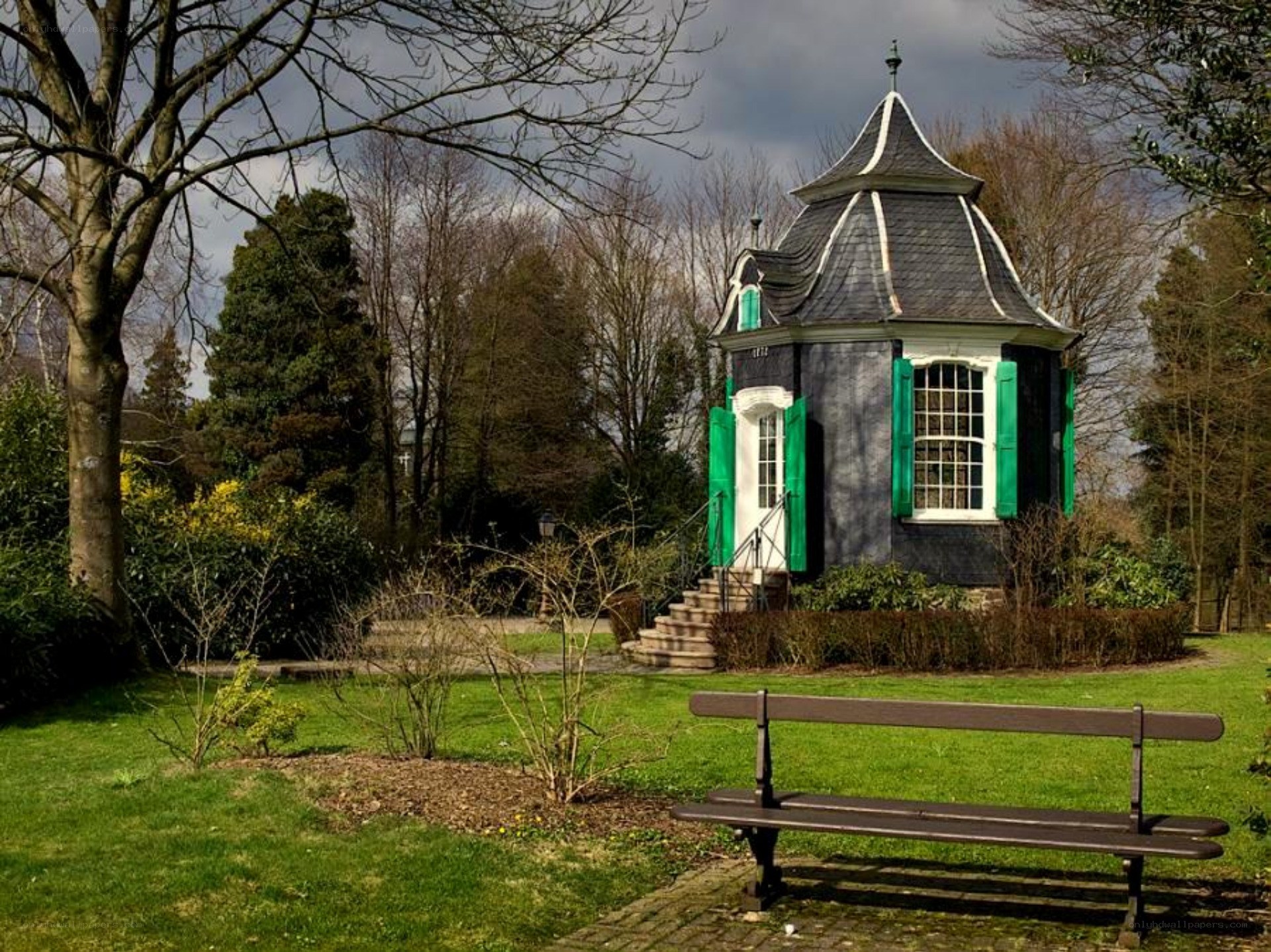Garden pavilion with bench