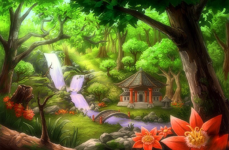 Garden Pavilion with Waterfall