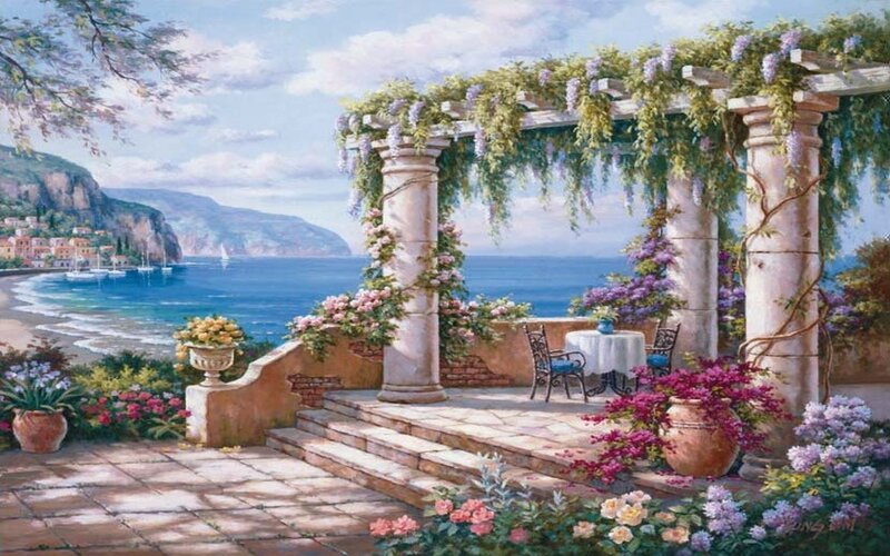Garden Pergola with Sea View — Blue