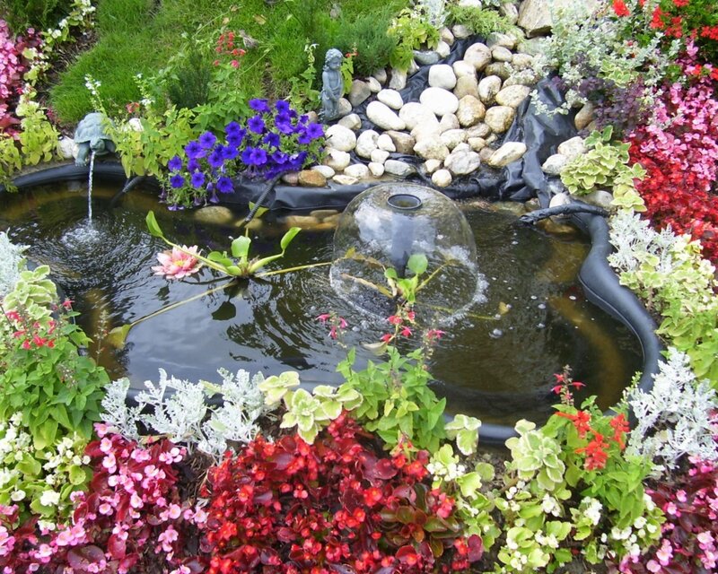 Garden pond with fountain