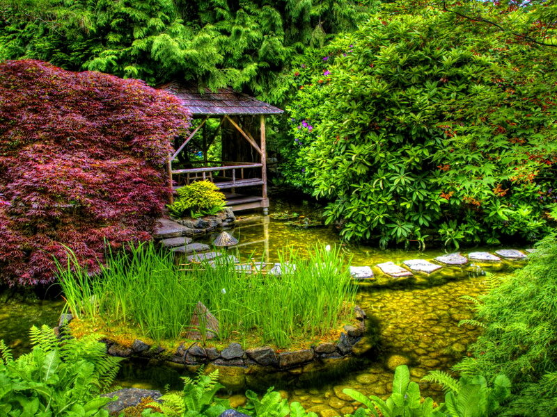Garden Pond with Gazebo — Green